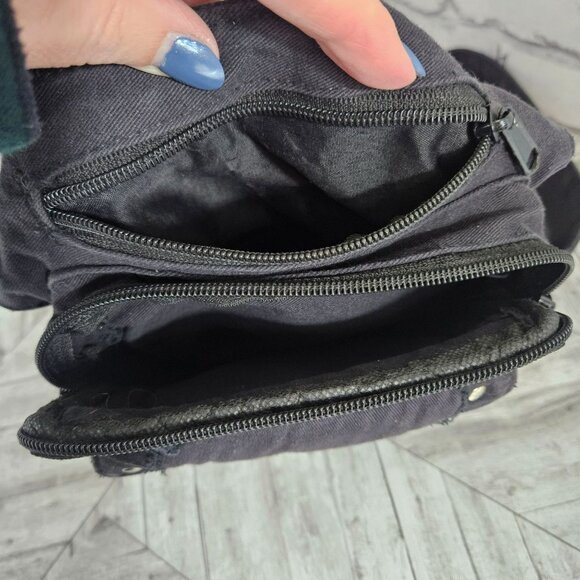 Fabric CrossBody Saddle Bag Purse Black Long Strap Silver Tone Hardware - Picture 6 of 13